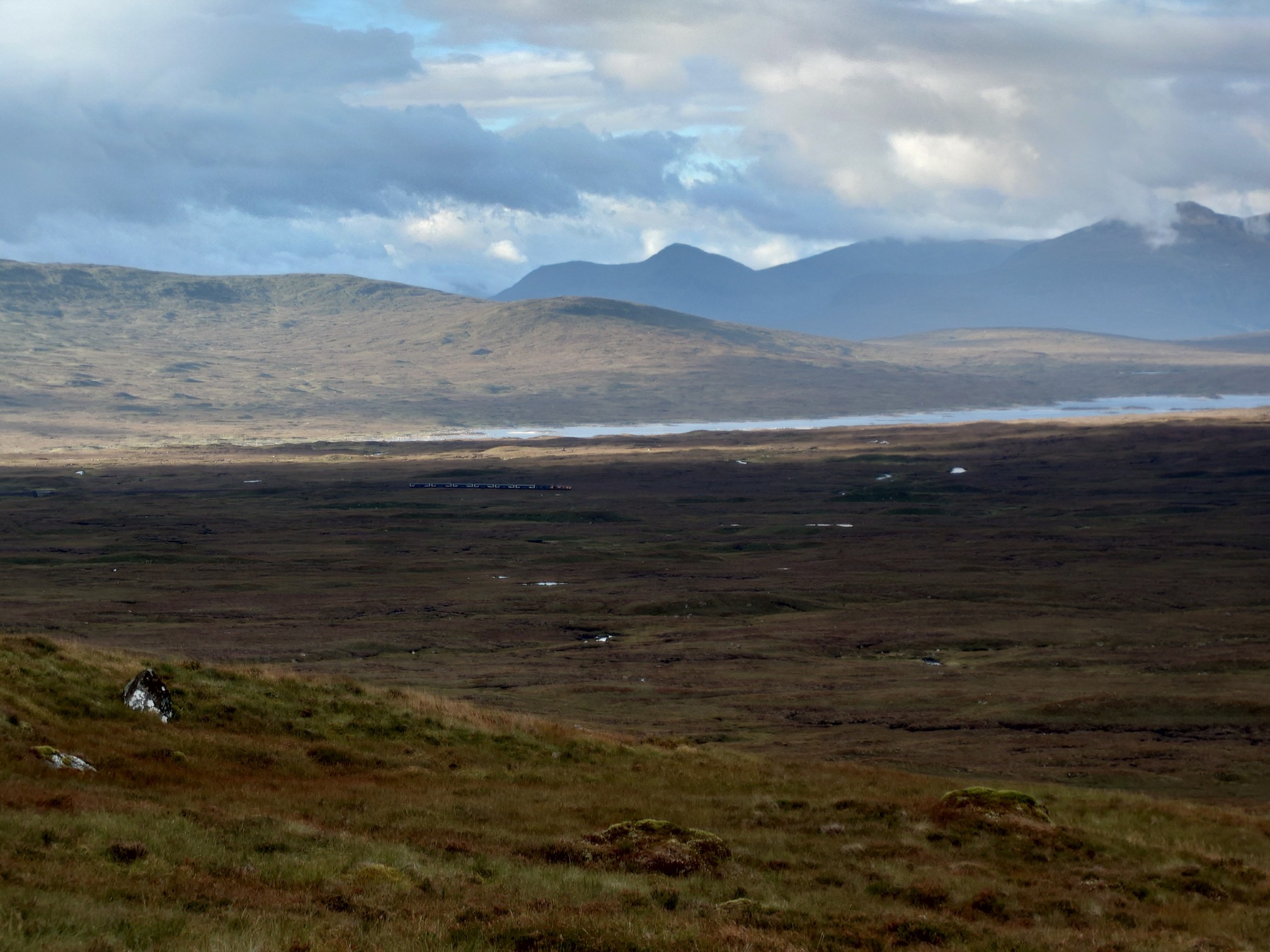Zoomed in a little on the Caledonia Sleeper train as it crosses in front of the loch.